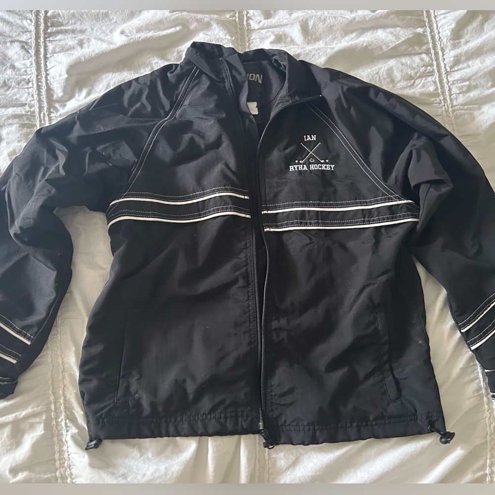 Black Zip-Up Jacket with White Stripes